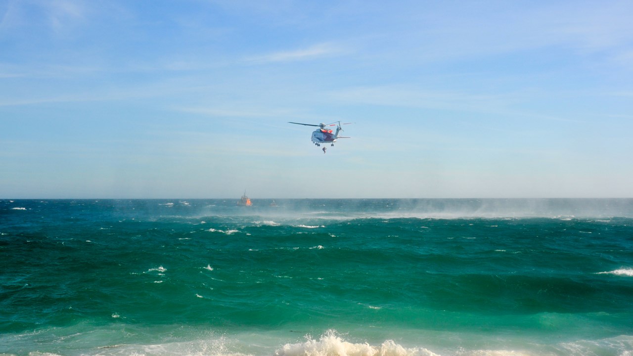 helicopter rescue over the ocean