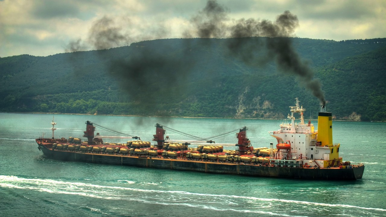 ship with smoke stacks
